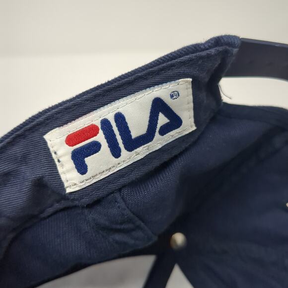 FILA Snapback Cap Blue One Size Adjustable Embroidered Vented Holes Cotton - Picture 10 of 10